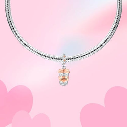 Bible Family Mom Wife Love Heart Dangle Charm 925 Sterling Silver Charms fits Bracelets and Necklace Pendant Bead Charms Jewelry Present for Women Family Friends - style: Coffee Cup Dangle Charm