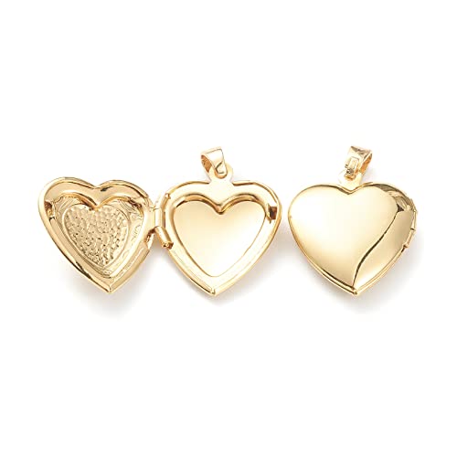 Craftdady 18K Gold Plated Brass Photo Locket Frame Pendants Charms for Necklaces Personalized Jewelry Crafts Making - size: 22.5x19.5mm Heart b