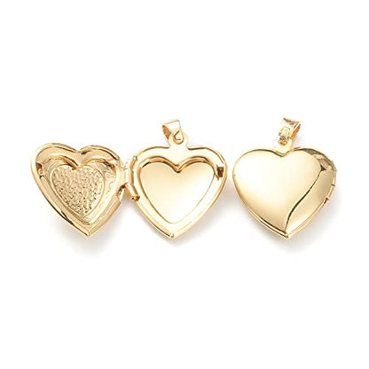 Craftdady 18K Gold Plated Brass Photo Locket Frame Pendants Charms for Necklaces Personalized Jewelry Crafts Making - size: 22.5x19.5mm Heart b