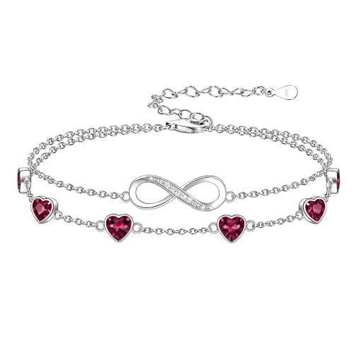 Prismata Infinity Birthstone Charm Link Bracelet/Anklet 925 Sterling Silver Adjustable 12 Months Birthstone Infinity Bracelet/Anklet Birthday Jewelry Gifts for Women Her - color: 01-January, size: 7'+2' Bracelet