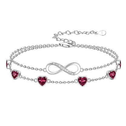 Prismata Infinity Birthstone Charm Link Bracelet/Anklet 925 Sterling Silver Adjustable 12 Months Birthstone Infinity Bracelet/Anklet Birthday Jewelry Gifts for Women Her - color: 01-January, size: 7'+2' Bracelet