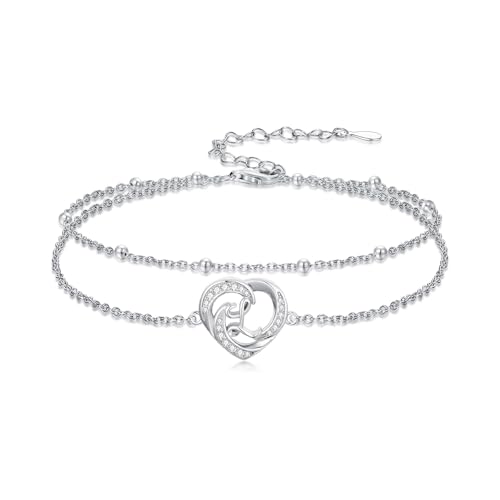 Dorunmo Initial Anklet 925 Sterling Silver Letter A-Z Layered Heart Anklet Beach Jewelry Birthday Gifts for Women - color: L
