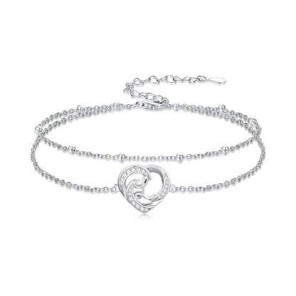 Dorunmo Initial Anklet 925 Sterling Silver Letter A-Z Layered Heart Anklet Beach Jewelry Birthday Gifts for Women - color: L