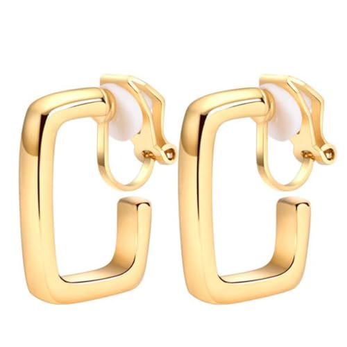 Non Pierced Gold Tone Clip On Hoop Earrings - style: Rectangular Hoops