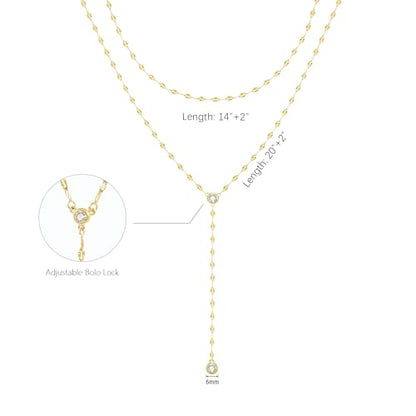 Zeffy Lariat Gold Necklace for Women, Dainty Long Necklace 14k Gold/Silver Plated Layered CZ Beaded Bar Chain Y-Shaped Body Chain Stack Drop Wedding Necklace Trendy Simple Gold Jewelry Gifts - color: Gold CZ Layered Y Necklace(1PCS)