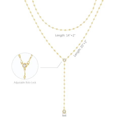 Zeffy Lariat Gold Necklace for Women, Dainty Long Necklace 14k Gold/Silver Plated Layered CZ Beaded Bar Chain Y-Shaped Body Chain Stack Drop Wedding Necklace Trendy Simple Gold Jewelry Gifts - color: Gold CZ Layered Y Necklace(1PCS)