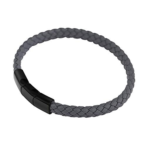 Geoffrey Beene Men's Braided Genuine Leather Bracelet with Stainless Steel Closure - color: Grey, Black