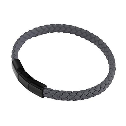 Geoffrey Beene Men's Braided Genuine Leather Bracelet with Stainless Steel Closure - color: Grey, Black