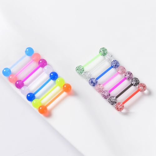 FORUBUS Colorful Tongue Rings Nipple Rings for Women Body Piercing Jewelry 14G 16mm Pierced Barbells Body Jewelry 50Pcs/30Pcs/20Pcs Pack - color: E-16pcs glow