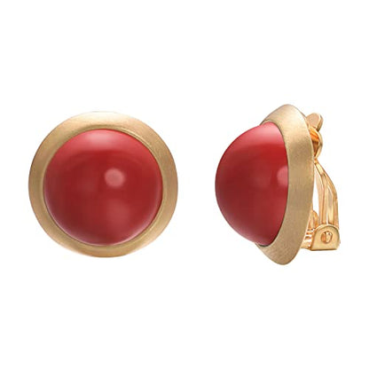 Yoursfs Clip on Earrings for Women Round Faux Pearl Earrings Clipon 18K Gold Plated Non Pierced Earring Jewelry - color: Yellow GP Red Pearl Clips on