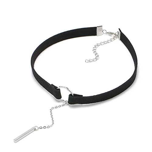 PAMTIER Womens Black Velvet Circle Round Chrams Pendant Ribbon Gothic Collar Choker Necklace with Beads - color: Font Pendant Silver