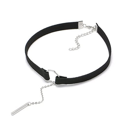 PAMTIER Womens Black Velvet Circle Round Chrams Pendant Ribbon Gothic Collar Choker Necklace with Beads - color: Font Pendant Silver