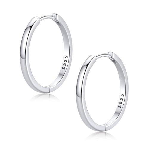 FaithHeart Solid 925 Sterling Silver Small Huggie Hoop Earrings for Women | Silver/Black/Gold/Rose Gold Small Hoop Earrings, Hypoallergenic Lightweight Cartilage Huggie Earrings, Gift Box - color: 01. Blank-Silver, size: 20mm