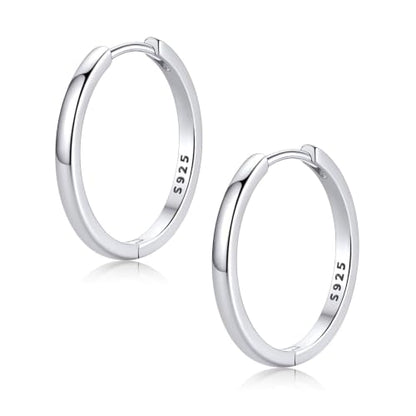 FaithHeart Solid 925 Sterling Silver Small Huggie Hoop Earrings for Women | Silver/Black/Gold/Rose Gold Small Hoop Earrings, Hypoallergenic Lightweight Cartilage Huggie Earrings, Gift Box - color: 01. Blank-Silver, size: 20mm