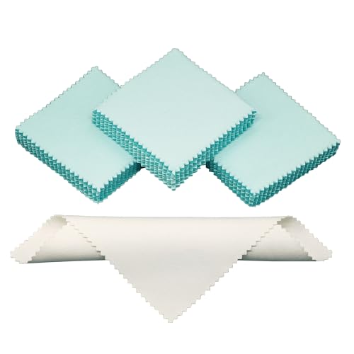 30PCS Jewelry Polishing Cloths for Sterling Silver, Gold & Platinum – Travel Jewelry Cleaner & Tarnish Remover Cleaning Care Wipe Cloth– Aqua Blue 3"x3" + 2 Large 5.8"x5.8" Cloths
