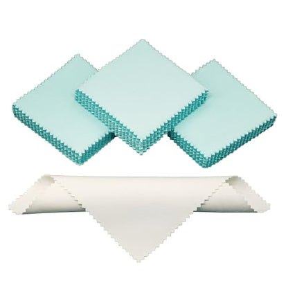30PCS Jewelry Polishing Cloths for Sterling Silver, Gold & Platinum – Travel Jewelry Cleaner & Tarnish Remover Cleaning Care Wipe Cloth– Aqua Blue 3"x3" + 2 Large 5.8"x5.8" Cloths