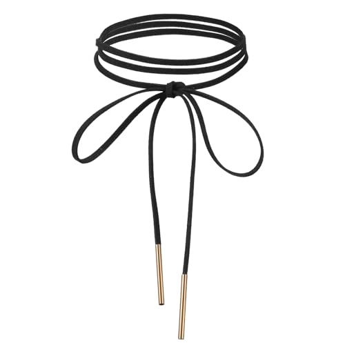 Black Choker Necklace for Women, Bow Gothic Choker, Black Velvet Chokers with Gold Tube, Long Wrap Rope Collar Tie Neck Chain, Neck Accessories for Party Prom