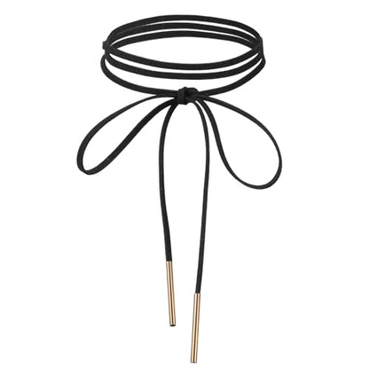 Black Choker Necklace for Women, Bow Gothic Choker, Black Velvet Chokers with Gold Tube, Long Wrap Rope Collar Tie Neck Chain, Neck Accessories for Party Prom