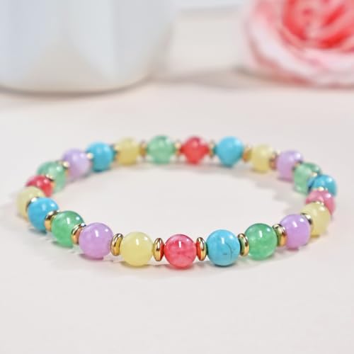 Beaded Necklaces for Women 3Pcs Colorful Boho Gemstone Bead Choker Summer Natural Stone Surfer Beach Bead Necklace Bracelets Earring Set Handmade Jewelry for Women Gift Jewelry Sets - color: Rainbow
