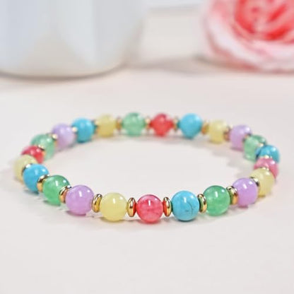 Beaded Necklaces for Women 3Pcs Colorful Boho Gemstone Bead Choker Summer Natural Stone Surfer Beach Bead Necklace Bracelets Earring Set Handmade Jewelry for Women Gift Jewelry Sets - color: Rainbow