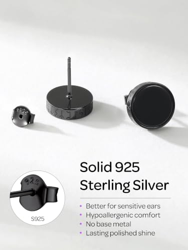 ChicSilver 925 Sterling Silver Viking Rune Natural Black Onyx Stud Earrings For Women Men - style: A: Side Runes-Black 10mm