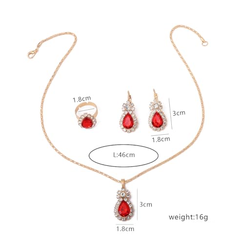 Teardrop/Heart Crystal Jewelry Set for Women, Gold Tone Rhinestone Necklace Earrings Ring Set, Wedding Bridal Prom Party Jewelry Gift - color: Black (teardrop)