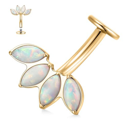 G23 Titanium Belly Jewelry 14G Flat Bottom Floating Belly Button Rings Curved Belly Barbell Navel Ring Belly Piercing 8/10/12/14mm Navel Rings Belly Piercings Jewelry for Women - color: Style4:Gold,4 Horse Eye White Opal