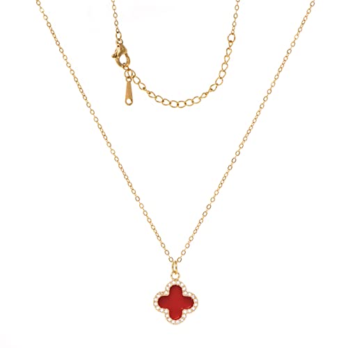 Clover Necklace For Women 18k Gold Plated Silver Lucky Four Leaf Clover Pendent Necklaces Trendy Dainty Jewelry Gifts for Women - color: Gold-Red