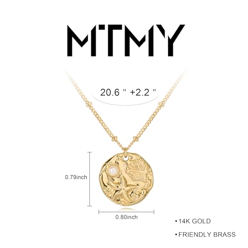 MTMY Gold Starfish Necklace 14K Gold Plated Shell Conch Ocean Pendant Necklace for Women Beach Summer Jewelry - style: pearl starfish