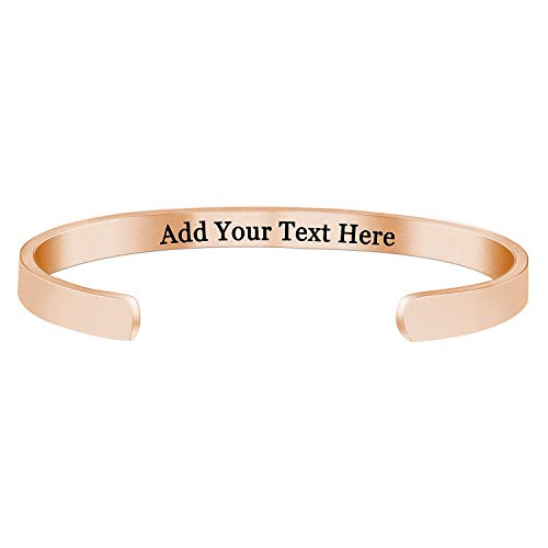 Amlion Personalized Bracelets for Women,Engraved Custom Bracelets Cuff Inspirational Personalized Gifts for Women Girls-Double Side Engraved - color: Rose Gold