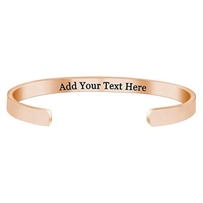 Amlion Personalized Bracelets for Women,Engraved Custom Bracelets Cuff Inspirational Personalized Gifts for Women Girls-Double Side Engraved - color: Rose Gold