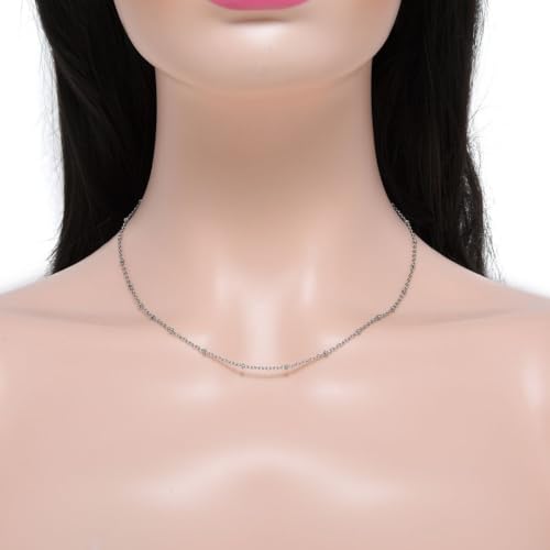 Adabele 304 Surgical Stainless Steel Satellite Bead Station Chain Necklace Cable/Curb 18 20 22 Inch Non Tarnish Waterproof Women Jewelry - size: 20 Inch - 5pcs, style: 1.7mm cable chain