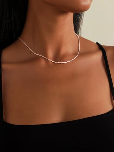 FOCALOOK Womens Chain Necklace, 1/1.4/2mm Thin Cable Link Necklace Chain | Hypoallergenic 316L Stainless Steel, Non Tarnish, Sturdy Chain for Pendants, 14K Gold Plated/Silver/Rose Gold/Black, 14-30" - color: 1.4mm Rose Gold, size: 20 Inch