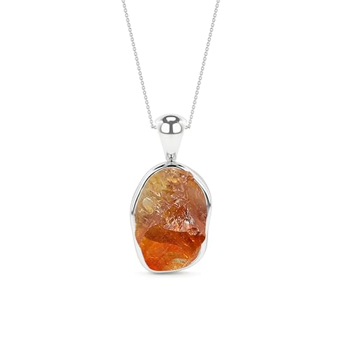 Natural Raw Gemstones Pendant Necklace for Women in Sterling Silver, Birthstone Jewelry Gifts for Her Birthday, Anniversary, Graduation (Bezel-Set)