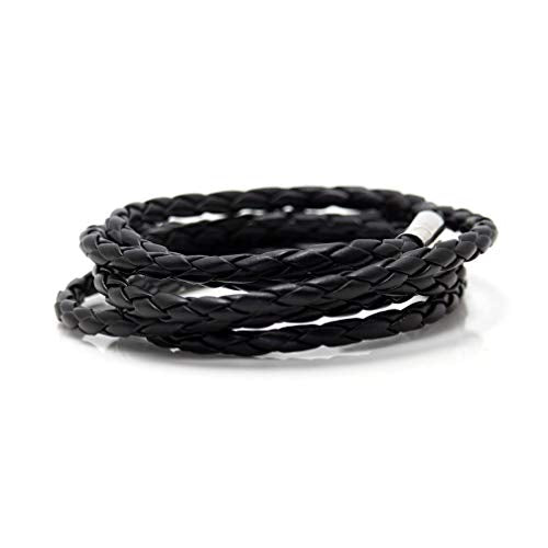Xusamss Fashion Alloy Buckle Multilayer Leather Wrap Cuff Bracelet,7.5inches - color: Black