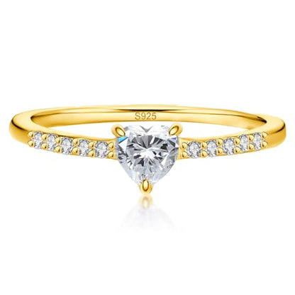 Heart Moissanite Promise Ring for Her | 0.5CT D Color VVSI , 925 Sterling Silver Heart Shaped Solitaire Ring with Pavé Band, Wedding Anniversary Valentine's Day Gift - color: Gold