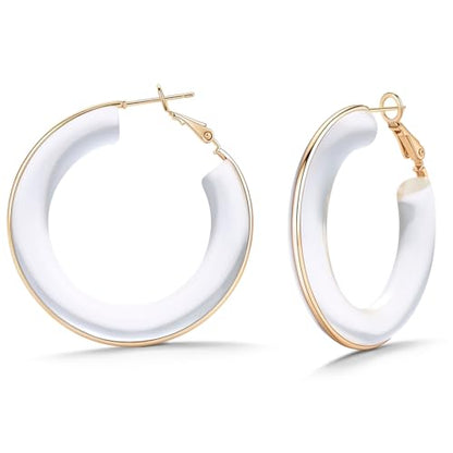 Chunky Gold Resin Hoop Earrings Leverback Statement Huggie Hoops Dangle Drop Dressy Earring Prom Festival Vacation Jewelry for Women - color: Clear, size: Hoop