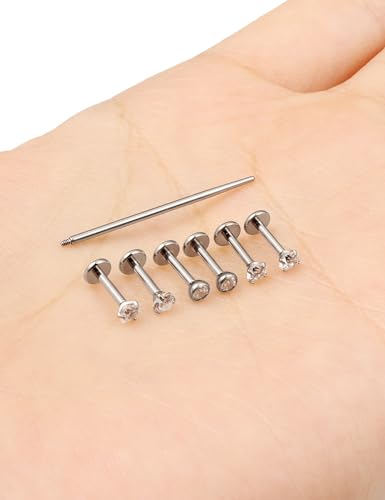 20G 18G 16G F316 Titanium Flat Back Nose Rings Studs Hypoallergenic Screw on Tragus Helix Cartilage Earrings Stud Piercing Jewerly for Women Men Bars 6mm - style: 16G Flat Back Nose Studs-bars 6mm