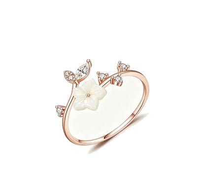 Adjustable Open Ring for Women, Nature-Inspired Floral Crystal Design with Marquise Cut Created Zircon, Gold - color: rose gold