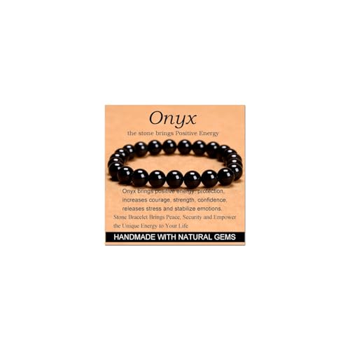 Carnelian Bracelet - Stone of Luck,Stretch Natural Stone Crystal Beads Jewelry Gifts for Women Men Unisex - color: Black Onyx-Positive Energy, size: 8mm