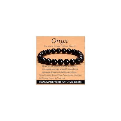 Carnelian Bracelet - Stone of Luck,Stretch Natural Stone Crystal Beads Jewelry Gifts for Women Men Unisex - color: Black Onyx-Positive Energy, size: 8mm