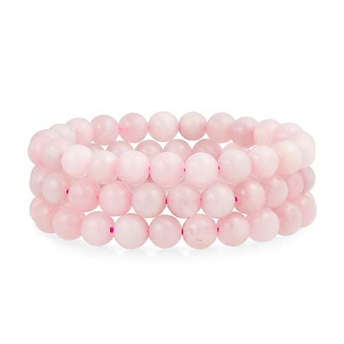 Bling Jewelry Unisex Stackable Set Of 3 Gemstone Round Bead 8MM Stretch Bracelet For Women Teen Men Multi Strand Stacking Adjustable - color: Light Pink