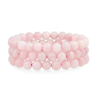 Bling Jewelry Genuine 8MM Gemstone Ball Bead Stretch Bracelet Stackable (3 Set) - color: Light Pink