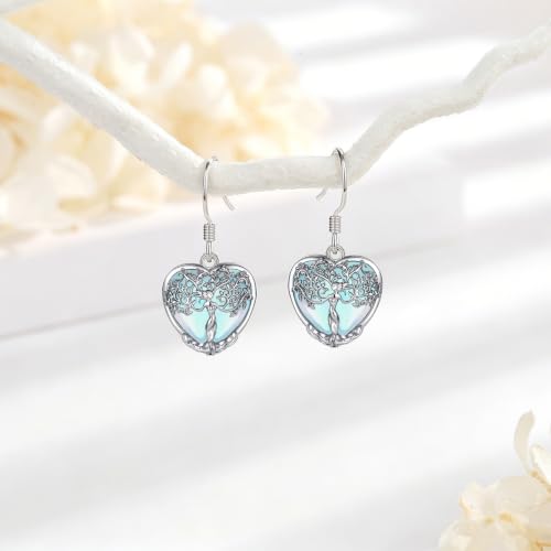 AEONSLOVE Tree of Life Crystal Earrings with Sterling Silver Ear Hooks, Dangle Drop Tree Earrings Gifts for Women - style: A01-Moonstone-Heart