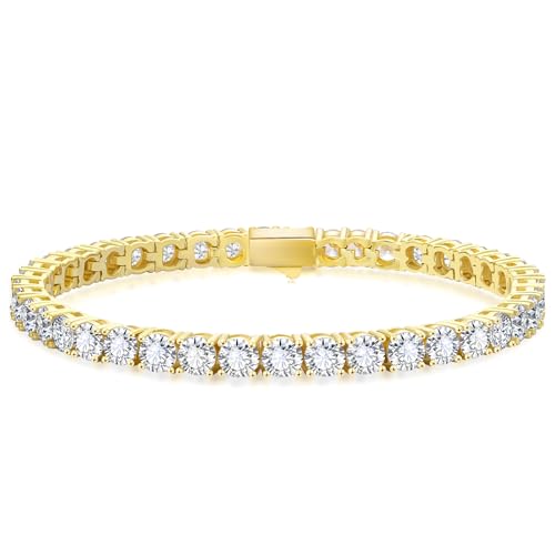 KRKCLIFE Tennis Bracelets for Women Men 14K Gold Plated Hypoallergenic | Classic Round AAAAA Cubic Zirconia 3/4/5mm Width,Elegant Jewelry Anniversary Birthday Gifts for Women Him Wife Mom 6.5-8 Inch - color: 4mm Yellow Gold