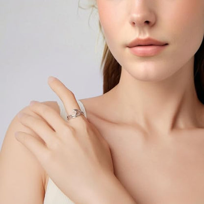 MUNDELL 925 Sterling Silver Simple Multi-layer Leaf Adjustable Ring Green Lucky Leaves Statement Ring for Women Promise Ring Fine Jewelry - color: White Silver