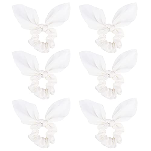 Jaciya White Silk Hair Ties Scrunchies for Hair Girls, Bunny Ears and Tail Design, 6 Count - color: White