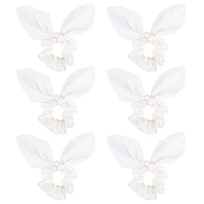 Jaciya White Silk Hair Ties Scrunchies for Hair Girls, Bunny Ears and Tail Design, 6 Count - color: White