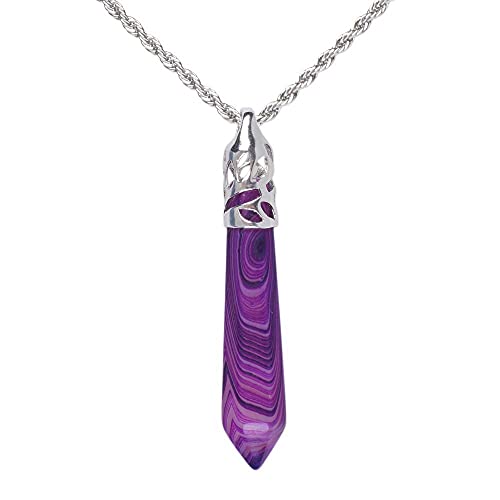 Justinstones Hexagonal Pointed Reiki Chakra Pendant Stainless Steel Chain Necklace 20 Inch Iron Gift Box - color: Purple Brazilian Agate