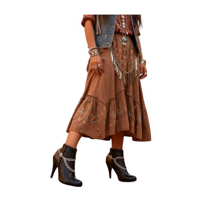 TrendyFashionJewelry Women’s Turquoise Concho Boot Chains – 2 Pcs Pair, Silver Double-Layer Boot Anklet Bracelets, Adjustable 11–15 in, Western Cowgirl Flower Charm, Handmade in USA BC25